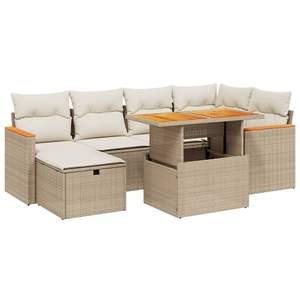 Set Divano da Giardino in Rattan PE Beige con Braccioli Regolabili Grandi - Product Image 2