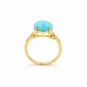 Bague en argent 925 plaqué or rhodié avec cabochon rond turquoise, gravée, design de créateur, pierre précieuse - Product Image 5