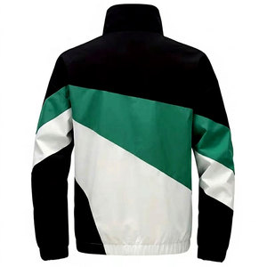 Chaqueta cortavientos para hombre en colores negro, verde y blanco, con cremallera, ligera, con cuello alto, estilo deportivo. - Product Image 2