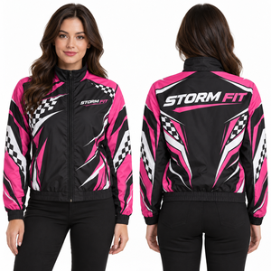 Chaqueta de Invierno Estilo Racing Y2K Personalizada para Mujer, Azul Claro y Negro, Cuello Alto, Resistente al Viento, Sublimación, Cierre con Cremallera, Logotipo Personalizado Delantero y Trasero - Product Image 6
