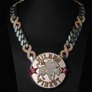 Colgante con Logotipo Personalizado, Cadena Cubana con Incrustaciones de Diamantes de Imitación, Chapado en Oro, Plata 925, Joyería Hip Hop de Lujo - Product Image 1