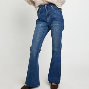 Jeans de mezclilla elásticos y transpirables para mujer, de cintura media, corte recto, con lazo, proveedor mayorista de ropa, exportación de fábrica - Product Image 2