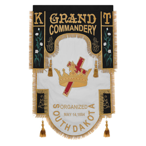 Bandera de los Grandes Caballeros Templarios Bordada en Blanco y Negro con Flecos Dorados, Dakota del Sur - Product Image 1