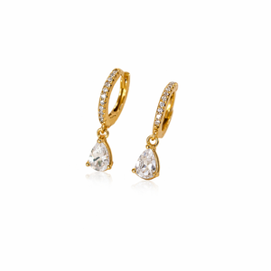 Élégantes boucles d'oreilles pendantes en or jaune 14 carats avec diamants de laboratoire pour femme, idéales pour les mariages, les fêtes et comme cadeau d'anniversaire de mariage - Product Image 1