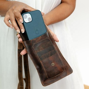 Nuevo bolso de barra cruzada móvil turquesa de cuero con pelo occidental hecho a mano, bolso de teléfono occidental de cuero genuino personalizado para mujer - Product Image 4