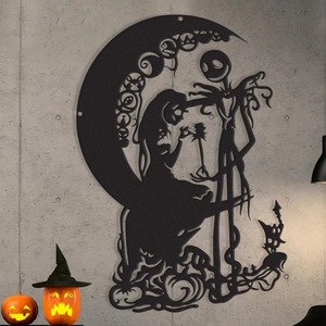 Decoración de pared artística de metal negro con temática de Halloween, elegante y colgante, ideal para puertas, paredes y decoración festiva y espeluznante del hogar. - Product Image 3