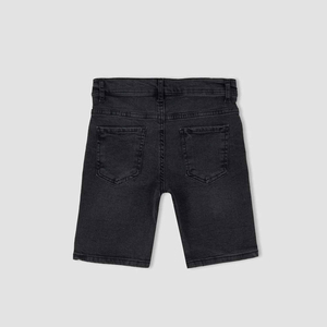 Shorts en jean noir délavé pour homme, coupe slim, bords bruts, cinq poches, style décontracté urbain, vêtements de mode estivale - Product Image 5