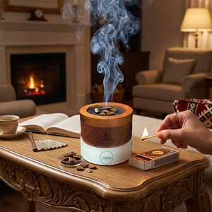 Round Wooden <b>Bakhoor</b> Burner Modern Dual Tone Arabic <b>Oud</b> Incense Holder Cylinder With Metal Mesh Screen For Home Decoration - Product Image 6