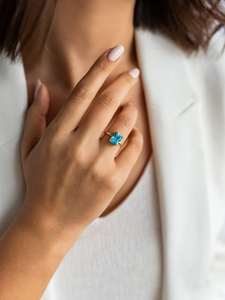 Anillo de Topacio Azul, Piedra de Nacimiento de Agosto, Joyería Religiosa Personalizada con Piedra de Nacimiento, Plata de Ley 925, Chapado en Oro de 14K - Product Image 5