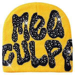 Factory Sale Wholesale <b>Skull</b> Knit Winter Hat Warm Shiny Custom Logo Soft Jacquard Rhinestone <b>Beanie</b> - Product Image 6