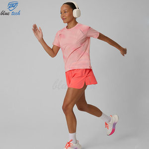 Wholesale Women Plus Size Solid <b>Washed</b> Breathable Elastic Waist Athletic Set Crop Top Fitness Running Shorts Gym Training - Product Image 3