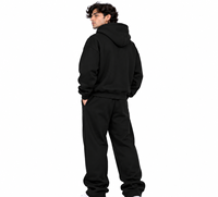 Ensemble de survêtement sportif oversize noir pour homme, avec sweat à capuche zippé à poches et clous décoratifs, en coton épais, personnalisable, vente en gros