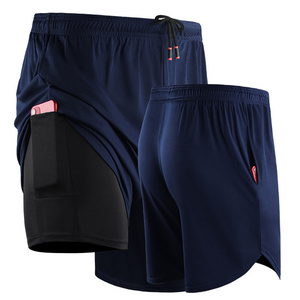 <b>Men's</b> <b>Red</b> Sporty <b>Shorts</b> with Mid Waist Drawstring Closure Side Pockets Polyester Material Quick Dry Compression Liner 2 1 Design - Product Image 5