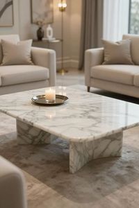 Mesa de Centro Moderna de Mármol Blanco con Estructura de Latón y Superficie de Piedra Natural y Resina para Uso en Hoteles - Product Image 2