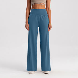 Pantalon de yoga uni à jambe droite, vêtements de sport confortables, pantalon large, vente en gros de pantalons de yoga pour femmes - Product Image 4