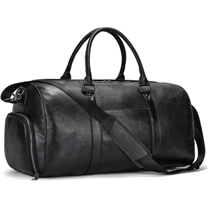 Sac de voyage en cuir avec compartiment à chaussures, fermeture éclair, unisexe, noir, 36-55L, poignée souple - Product Image 2