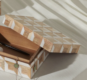 Caja de Madera con Incrustaciones de Hueso Hecha a Mano, Mosaico Geométrico Decorativo, Caja de Almacenamiento para Joyas y Decoración de Mesa de Centro - Product Image 5