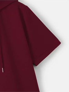 Men's Maroon Hooded Short Sleeve T-Shirt Regular Fit 100% Cotton Jersey Casual Front Logo Print Breathable Knitted Eco-Friendly - Product Image 5
