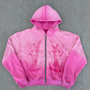 Sweat à capuche zippé intégral pour homme, coupe oversize et carrée, en molleton bouclette, effet vieilli, délavé à la pierre et à l'acide, style streetwear, 450 GSM - Product Image 4