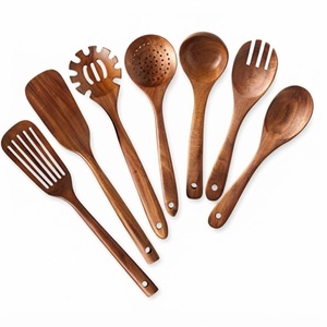 Cucharas de Madera para Cocinar, Juego de Utensilios de Cocina de Madera Natural, Utensilios de Cocina Ecológicos Antiadherentes, Espátula y Cucharón de Madera Seguros - Product Image 1