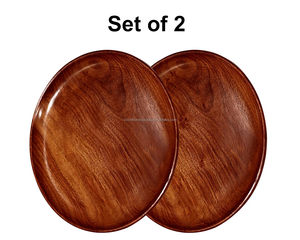 Lot de 2 plateaux de service ronds en bois pour la maison et la cuisine, fournis par un fournisseur indien - Product Image 5