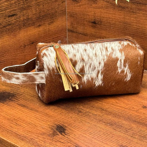 New Arrival 2025 Latest Designer Hair on Cowhide Leather Tassel <b>Zipper</b> Toiletry <b>Bag</b> Makeup Cosmetic <b>Storage</b> Travel Organizer Box - Product Image 4