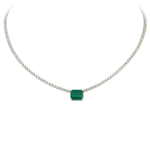 Classic Emerald Cut Pendant <b>Necklace</b> 925 Sterling Silver Rhodium Plated Box <b>Chain</b> For Women Everyday Wear Luxury Jewelry - Product Image 1