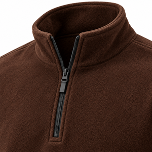 Sudadera de punto transpirable para hombre, de color liso, con cuello alto, cierre de cremallera de un cuarto, ajuste regular, informal, de forro polar marrón - Product Image 3