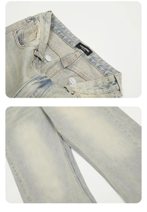 Jeans en denim décontractés pour hommes, coupe droite, style urbain, en coton et élasthanne, effet vieilli, colorés et adoucis - Product Image 6