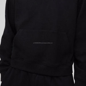 Sweat-shirts à capuche surdimensionnés de luxe en coton de haute qualité noir personnalisé, impression en relief, épaules tombantes - Product Image 2