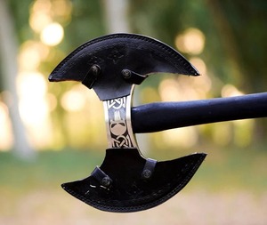Premium <b>Viking</b> Art Outdoor Handcrafted Double Blade Stainless Steel <b>Axe</b> Wooden Handle 24-inch Overall Length for Camping - Product Image 6