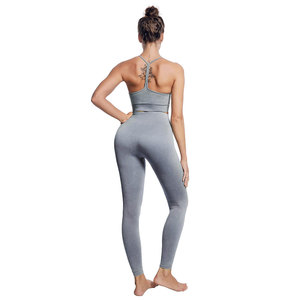 Conjunto de Yoga sin Costuras de 2 Piezas, Top Corto de Cintura Alta y Leggings Largos, Color Sólido, Tirantes, Cuello en V, Ropa Deportiva para Mujer - Product Image 4