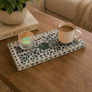 Moorish <b>Moroccan</b> Bone Inlay Tray Handmade Damask Green & White All Purpose Handcrafted from india by arif handicrafts - Product Image 1