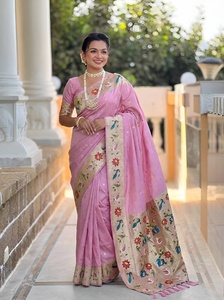 Sari de Seda Indio-Pakistaní con Tejido Zari Puro, Seda Lisa Banarasi Suave con Diseño Paithani - Product Image 4
