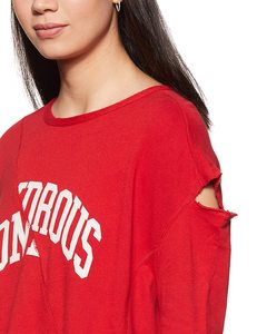 Women's <b>Red</b> Crewneck Sweatshirt With Front Logo And Side Cutout Design Casual Long Sleeve Knitted <b>Top</b> Autumn Wear - Product Image 4