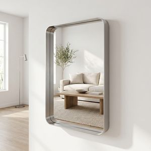 Miroir de salle de bain rectangulaire 24x32 pouces avec cadre argenté profond, à fixer au mur - Product Image 1