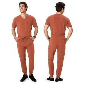 ชุดสครับผ่าตัดผู้ชาย คอวี ผ้าทอ ยืดหยุ่นได้ดี ชุดยูนิฟอร์มพยาบาลสำหรับคลินิกและโรงพยาบาล - Product Image 4