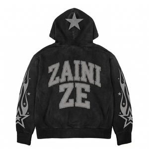 Sudadera con Capucha de Felpa de Algodón y Poliéster Premium de 500 GSM, Lavado Ácido, Color Negro, con Estampado Puff, Bordado y Logotipo Personalizado, Talla Grande - Product Image 2