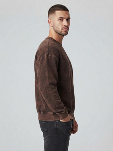 Sudadera de Manga Larga para Hombre, Estilo Vintage, Lavado Ácido, Cuello Redondo, Algodón, Estilo Casual Urbano, Personalizable con Logotipo OEM - Product Image 3