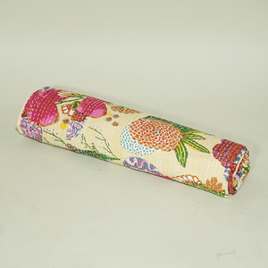 Floral Kantha Quilt Cotton Foldable <b>Bedspread</b> Ethnic Boho Sleeping Blanket with Carry Strap - Product Image 1