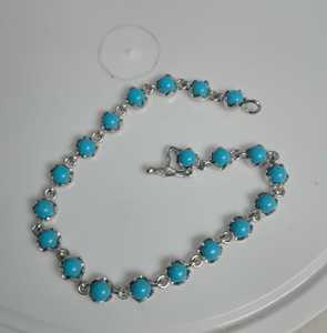 Pulsera de Eslabones Redondos de Turquesa Natural de 4 mm, Pulsera de Cadena de Plata de Ley con Piedras Preciosas Azules, Joyería Elegante para Mujer, Regalo para Ella - Product Image 2