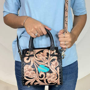 NEW Small Hand <b>Tooled</b> Genuine Cowhide <b>Leather</b> Speedy Duffel Bags Stylish with Zipper Closure Western Crossbody Bag for Unisex - Product Image 4