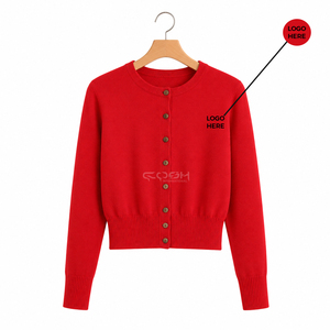 Cosh International Sorority Sisterhood Acrylic <b>Red</b> Knitted <b>Cardigan</b> Long Sleeve Crew Neck Button Front Classic Style Solid Color - Product Image 1