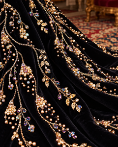 Mishkat Couture Elegant <b>Black</b> Velvet MAXI Long Sleeve Algerian Badroun Intricate Hand Embroidery for Muslim Women Arab Girls - Product Image 6