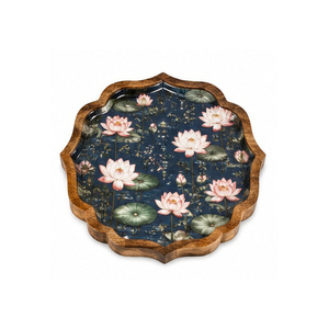 Plateau de rangement rectangulaire en bois, motif floral, bord sculpté, finition polie, style moderne et luxueux, utilisation sur table, empilable, passe au lave-vaisselle - Product Image 6