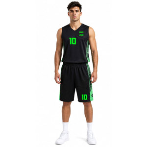 Ensemble de maillots de basket-ball réversibles personnalisés, noir et vert, imprimé géométrique, col en V, sans manches, évacuation de l'humidité, uniforme en mesh unisexe pour adultes - Product Image 4