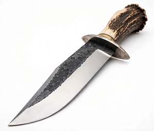 Couteau utilitaire artisanal en acier brut finition forgeée, pointe tombante, manche en corne de cerf, DIY OEM - Product Image 4