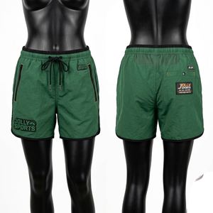 110 GSM Lightweight Polyester Windbreaker Shorts Green Color <b>Back</b> Mesh Panel Rubber <b>Patch</b> Logo Zipper Pocket women's shorts - Product Image 6