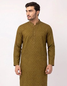 Salwar Kameez pour homme en coton vert sarcelle, manches longues, tenue décontractée quotidienne, style ethnique Inde Pakistan, design moderne, respirant - Product Image 3