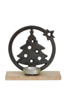 Artesign Porte-bougie moderne et durable en aluminium nickelé argent foncé pour sapin de Noël et couronne étoilée avec base en bois - Product Image 4